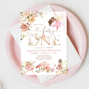 Invitación de cumpleaños número uno de hada de flo