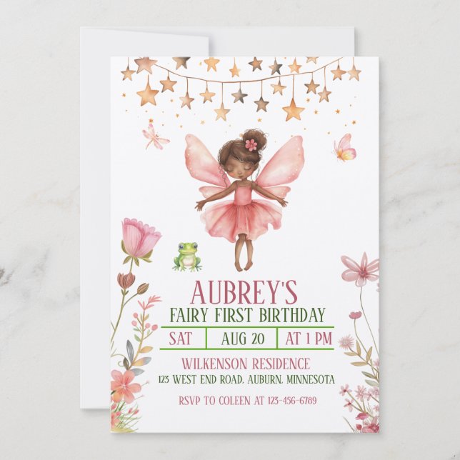Invitación de cumpleaños número uno de hada del bo (Anverso)