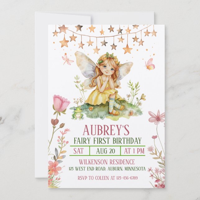 Invitación de cumpleaños número uno de hada del bo (Anverso)