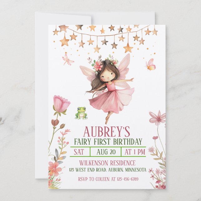 Invitación de cumpleaños número uno de hada del bo (Anverso)