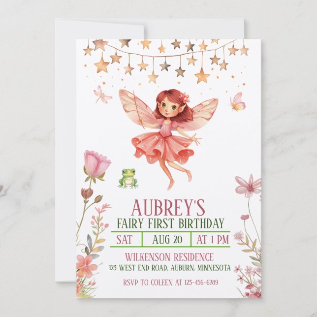 Invitación de cumpleaños número uno de hada del bo (Anverso)