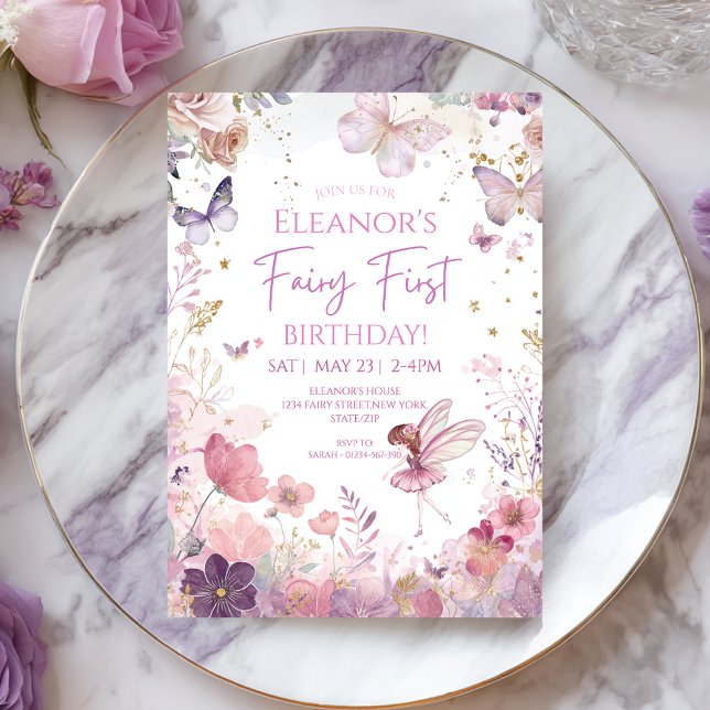 Invitación de cumpleaños número uno de hada floral (Subido por el creador)
