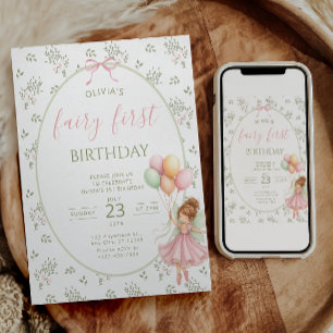 Invitación de cumpleaños número uno de hada niña e