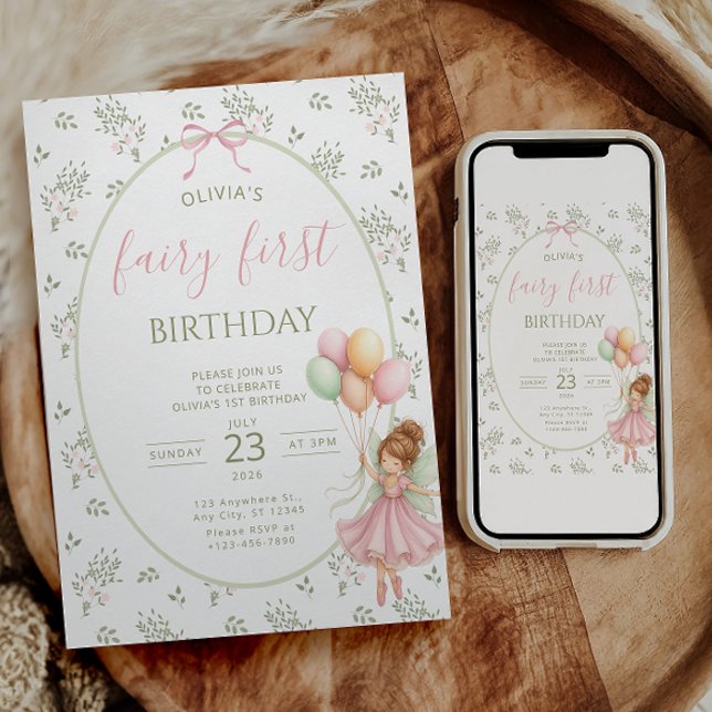 Invitación de cumpleaños número uno de hada niña e (Subido por el creador)