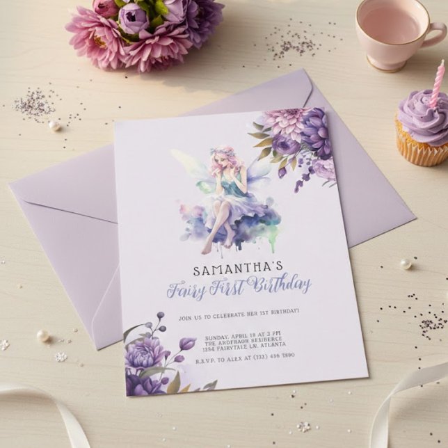 Invitación de cumpleaños número uno de hada | Púrp (Subido por el creador)