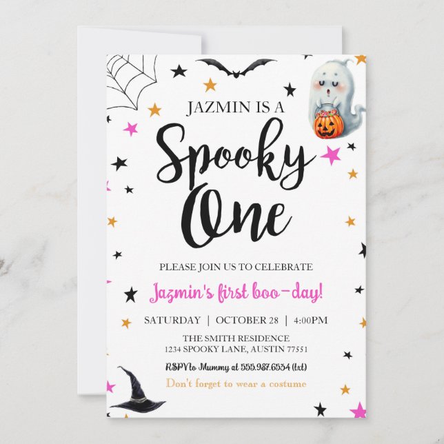 Invitación de cumpleaños número uno de Halloween ' (Anverso)