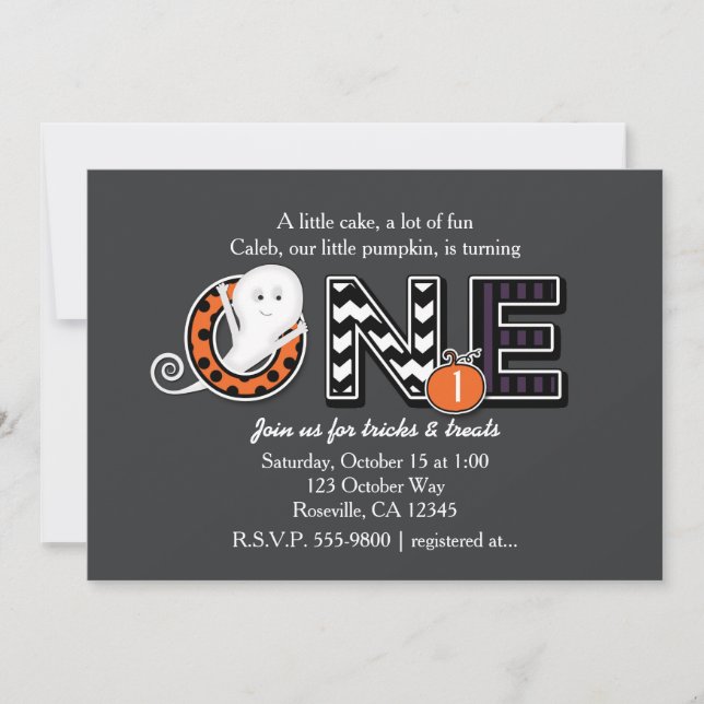 Invitación de cumpleaños número uno de Halloween d (Anverso)
