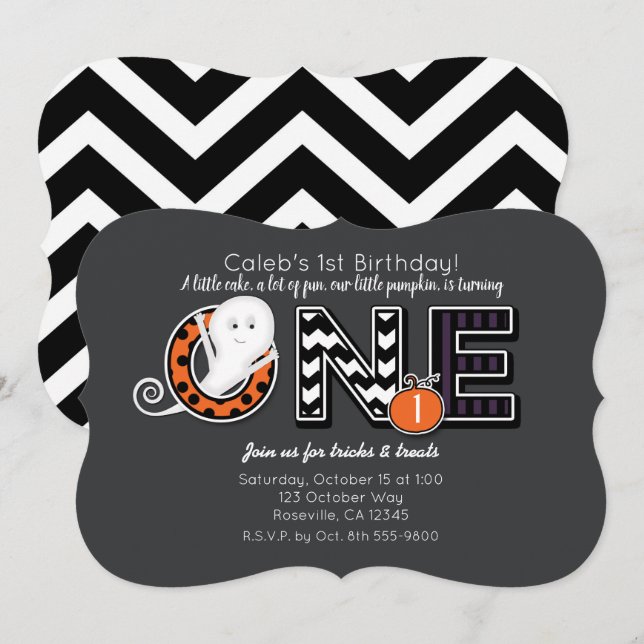 Invitación de cumpleaños número uno de Halloween d (Anverso / Reverso)