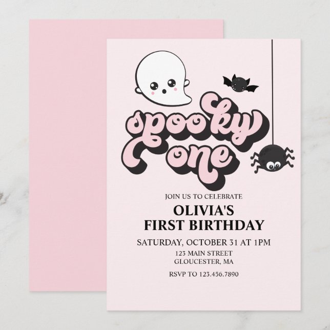 Invitación de cumpleaños número uno de Halloween S (Anverso / Reverso)