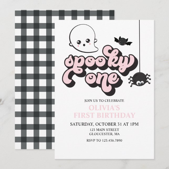 Invitación de cumpleaños número uno de Halloween S (Anverso / Reverso)