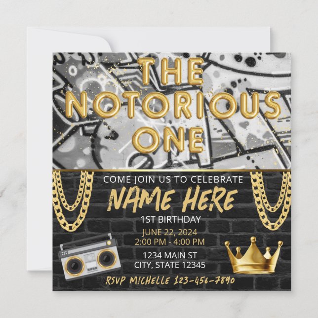 Invitación de cumpleaños número uno de Hip Hop (Anverso)