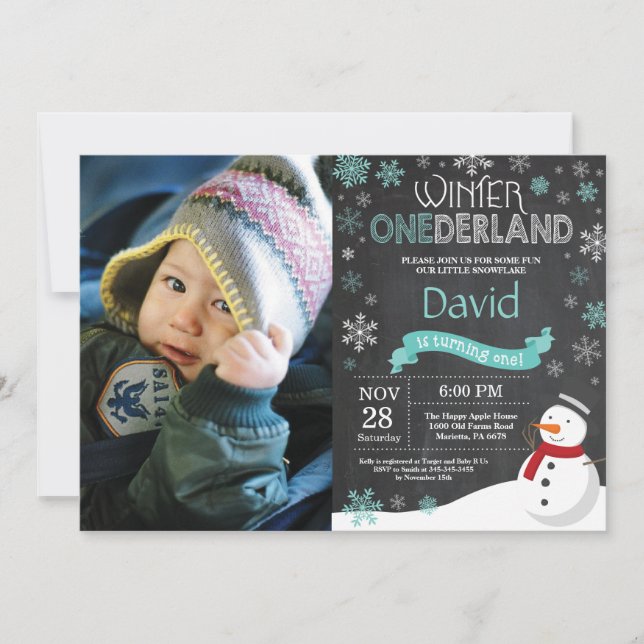 Invitación de cumpleaños número uno de Invierno On (Anverso)
