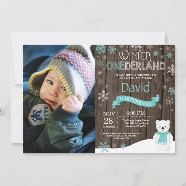 Invitación de cumpleaños número uno de Invierno Rú (Anverso)