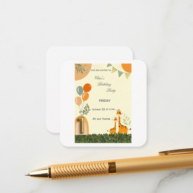 Invitación de cumpleaños número uno de jirafa boho (Anverso/Reverso In Situ)