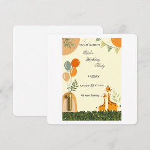 Invitación de cumpleaños número uno de jirafa boho