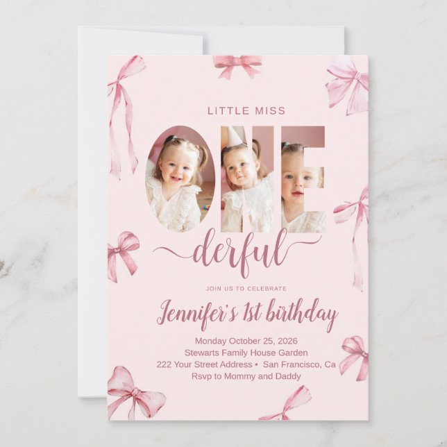 Invitación de cumpleaños número uno de Little Miss (Anverso)