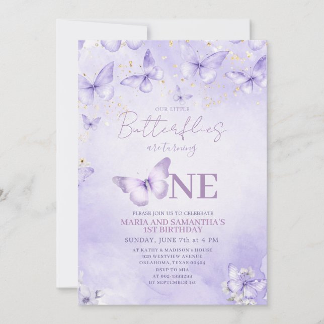 Invitación de cumpleaños número uno de Mariposa La (Anverso)