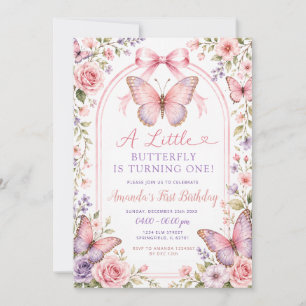 Invitación de cumpleaños número uno de mariposa ro
