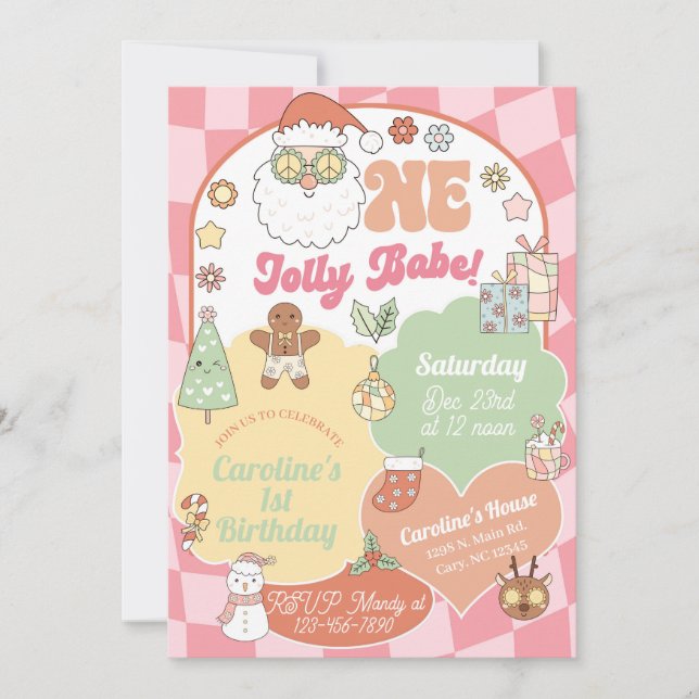 Invitación de cumpleaños número uno de Navidad par (Anverso)