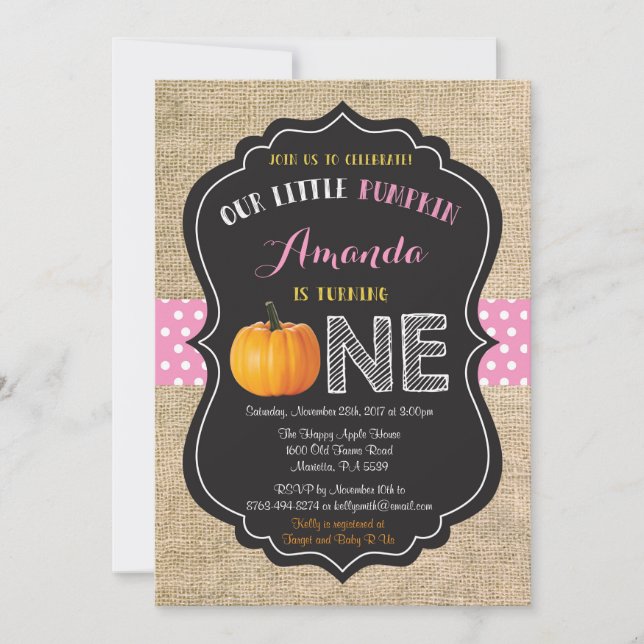 Invitación de cumpleaños número uno de niña con ca (Anverso)