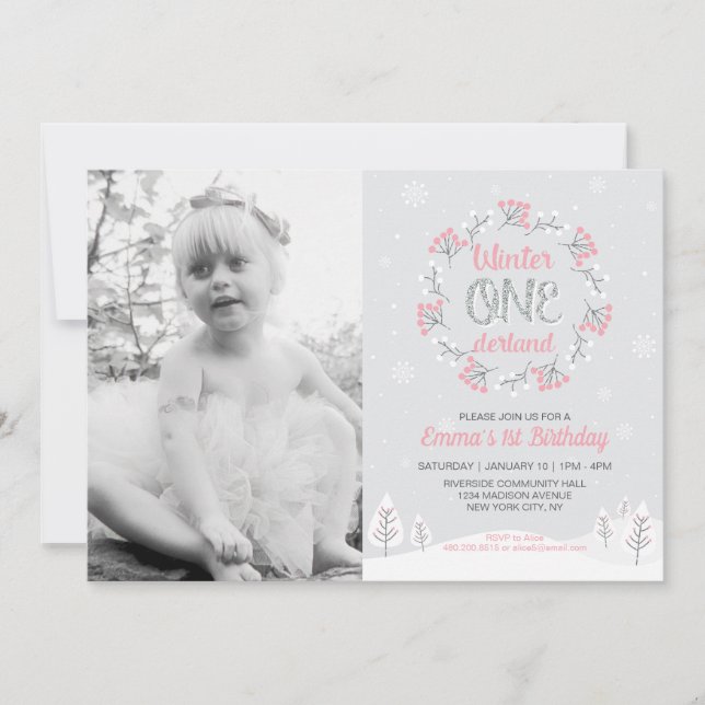 Invitación de cumpleaños número uno de Niña Invier (Anverso)