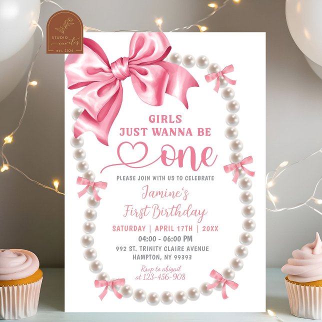 Invitación de cumpleaños número uno de niña rosa c (Subido por el creador)