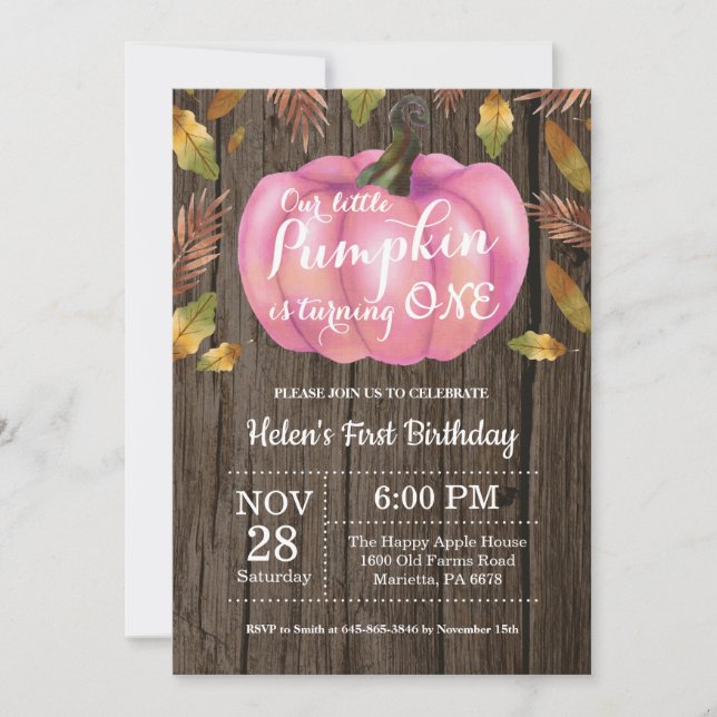 Invitación de cumpleaños número uno de niña rústic (Anverso)