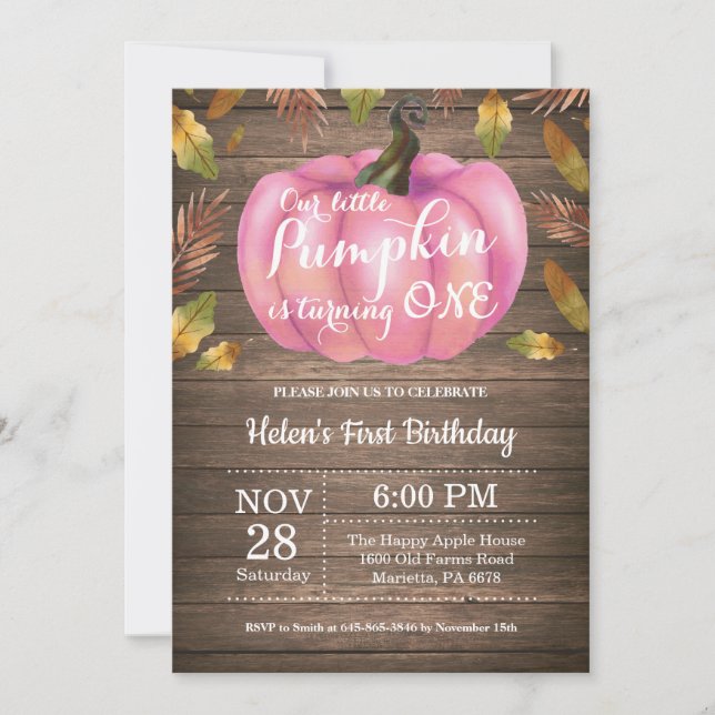Invitación de cumpleaños número uno de niña rústic (Anverso)