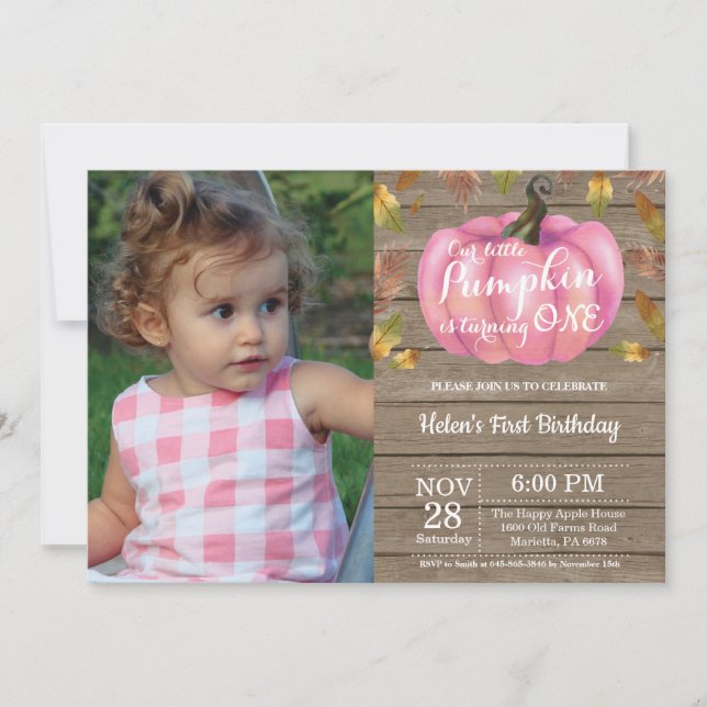 Invitación de cumpleaños número uno de niña rústic (Anverso)