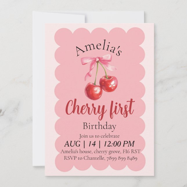 Invitación de cumpleaños número uno de niñas Cherr (Anverso)
