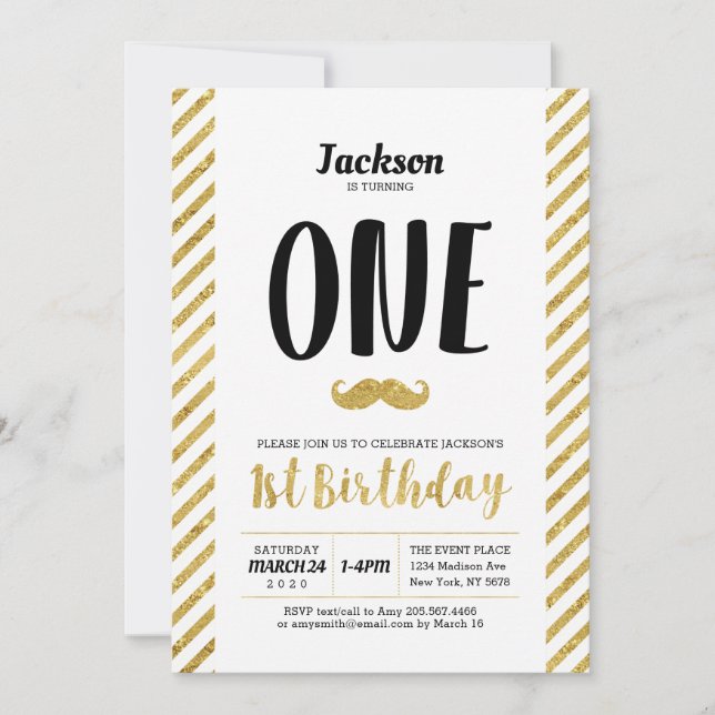 Invitación de cumpleaños número uno de niño con bi (Anverso)