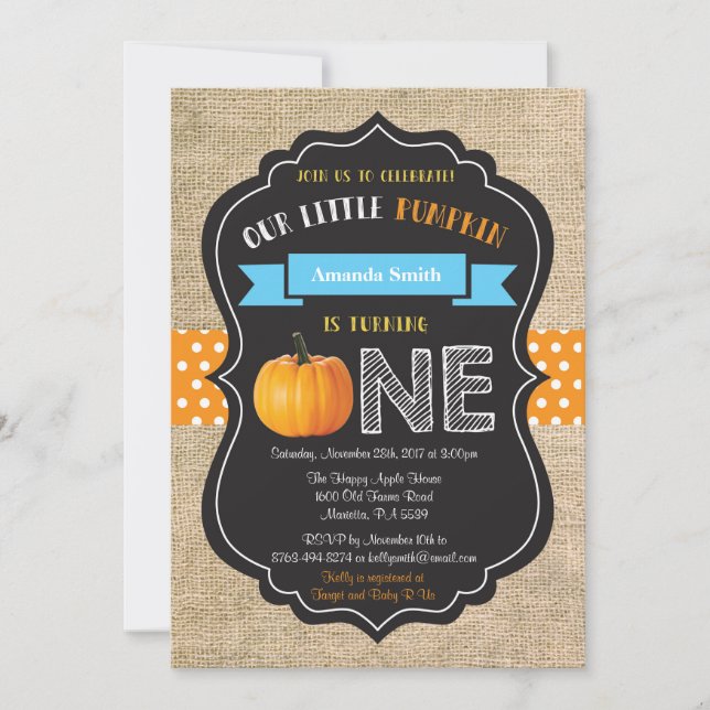 Invitación de cumpleaños número uno de niño con ca (Anverso)