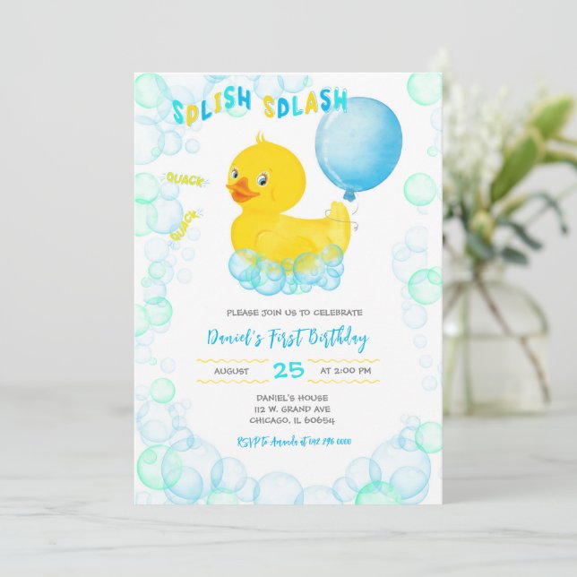 Invitación de cumpleaños número uno de niño con pa (Anverso de pie)