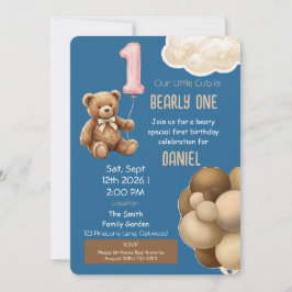 Invitación de cumpleaños número uno de osito Barel