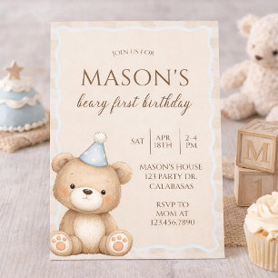 Invitación de cumpleaños número uno de osito de pe