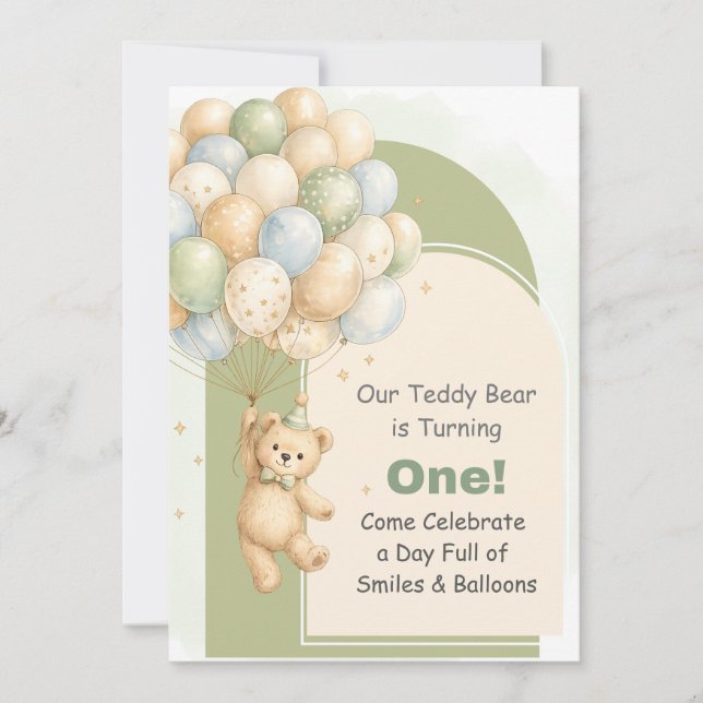 Invitación de cumpleaños número uno de osito de pe (Anverso)