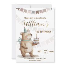 Invitación de cumpleaños número uno de oso de pelu