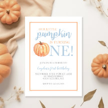 Invitación de cumpleaños número uno de otoño azul