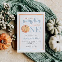 Invitación de cumpleaños número uno de otoño azul