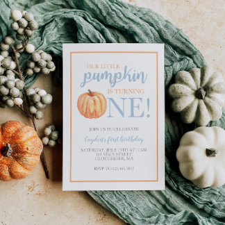 Invitación de cumpleaños número uno de otoño azul
