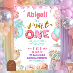 Invitación de cumpleaños número uno de Pastel Donu