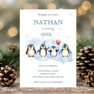 Invitación de cumpleaños número uno de pingüino de