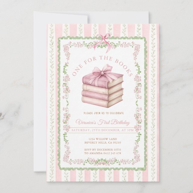 Invitación de cumpleaños número uno de Pink and Sa (Anverso)