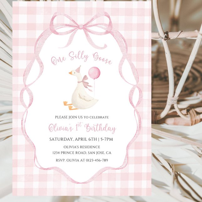 Invitación de cumpleaños número uno de Pink Goose  (Subido por el creador)