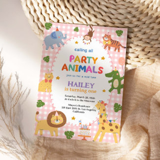 Invitación de cumpleaños número uno de Pink Party