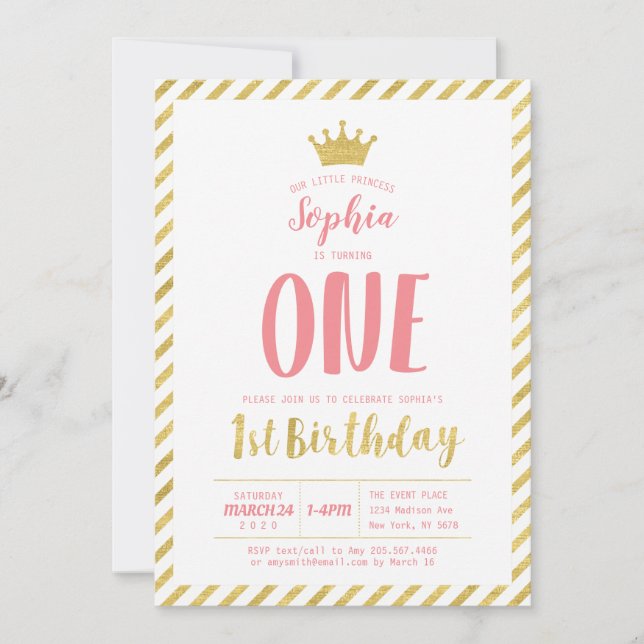 Invitación de cumpleaños número uno de Princesa, O (Anverso)