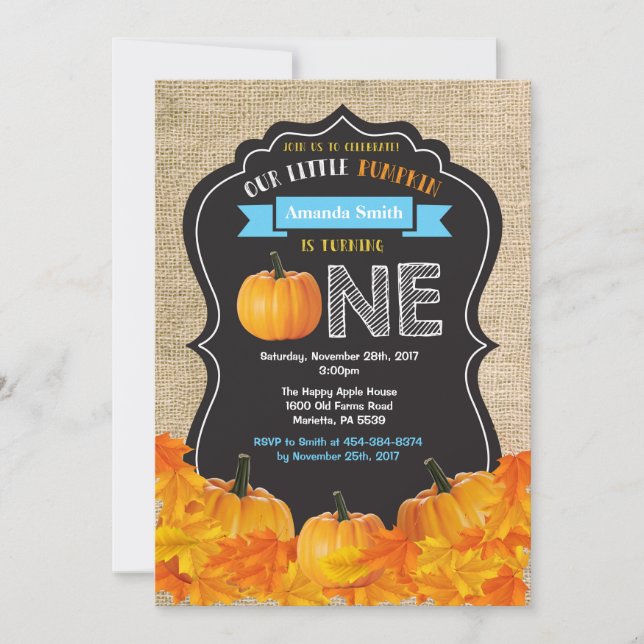 Invitación de cumpleaños número uno de Pumpkin Boy (Anverso)