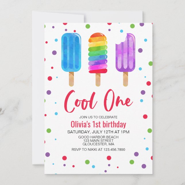 Invitación de cumpleaños número uno de Rainbow Ice (Anverso)