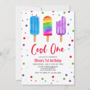 Invitación de cumpleaños número uno de Rainbow Ice