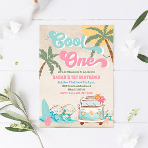 Invitación de cumpleaños número uno de Retro Surf